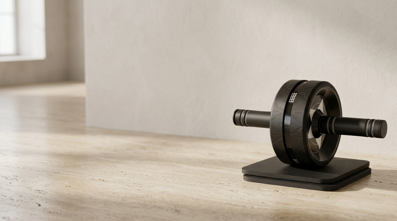 WHEEL ab roller with knee mats on travertine